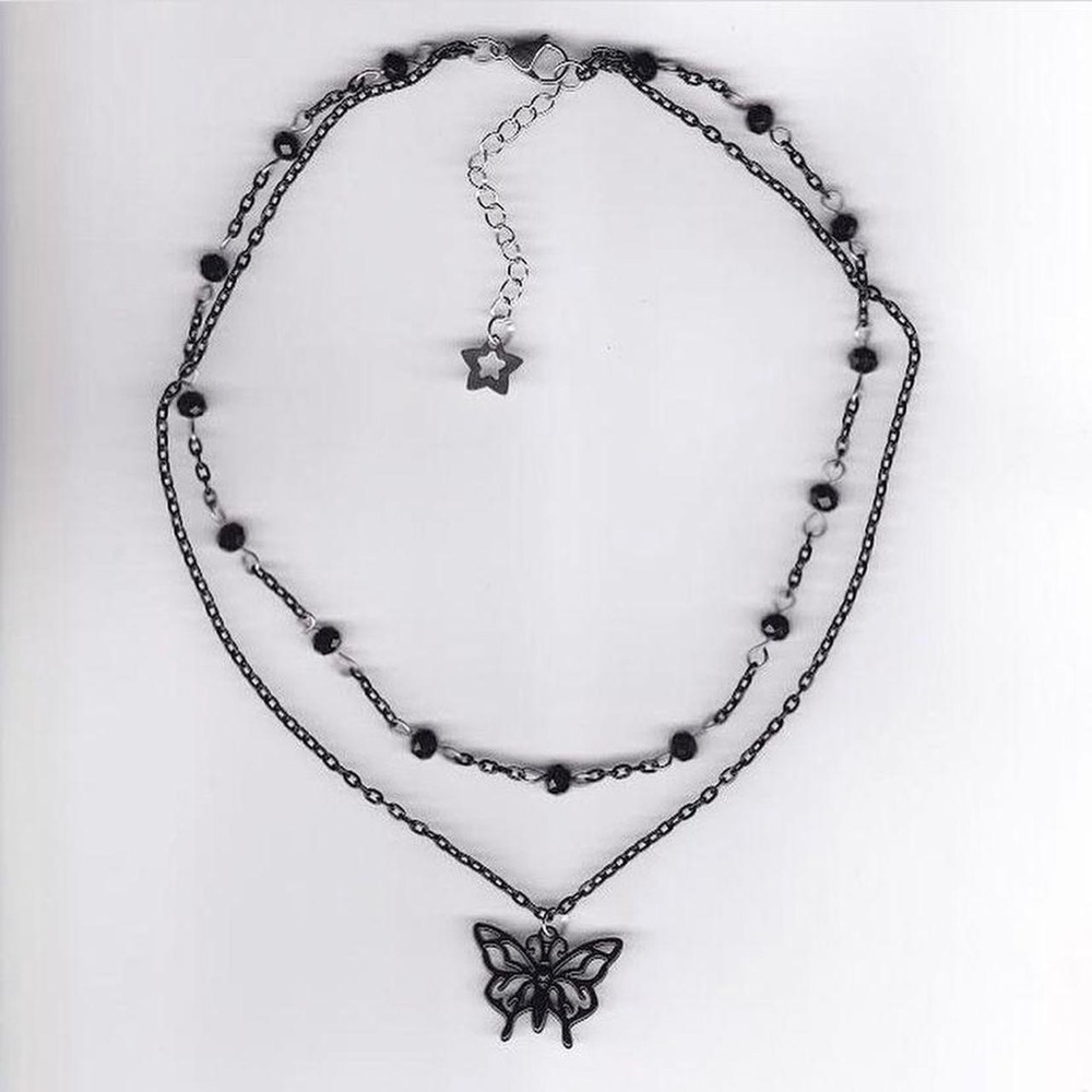Grunge butterfly layered necklace